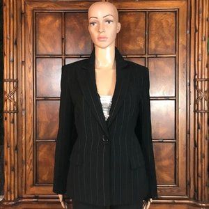 Kasper Classics Black Silver Wide Stitched Pinstripe Blazer